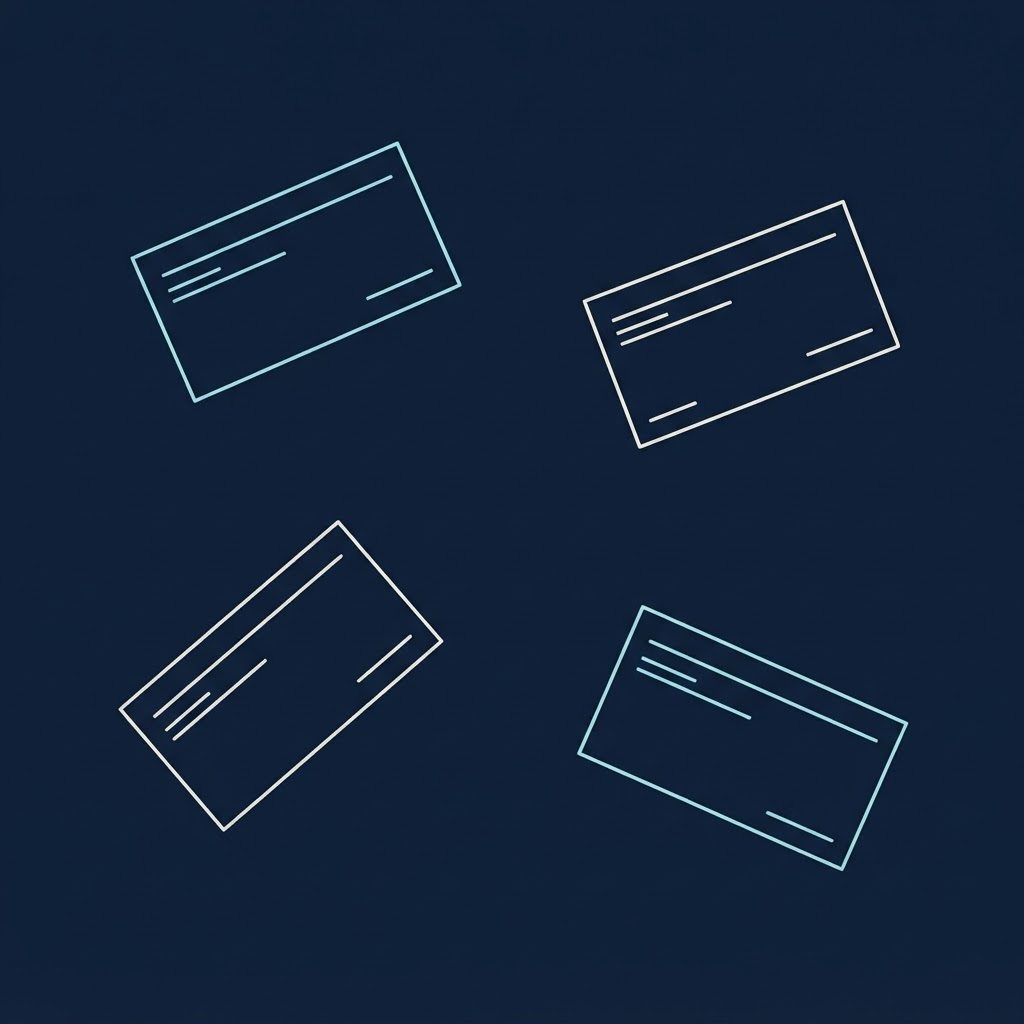 Four disconnected panel outlines scattered apart with no lines joining them